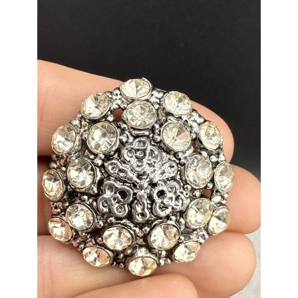 Vintage Rhinestone Dome Wreath Brooch Lot Silver Tone